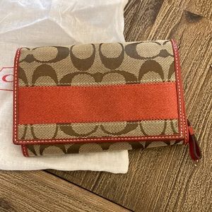 Coach Bi-Fold Wallet in Tan and Orange